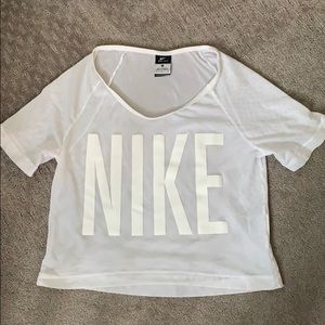 Nike White cropped mesh tee